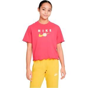 Nike Girls Sportswear Energy Boxy Frilly Flower Sunflower Swoosh Logo Boxy Tee L